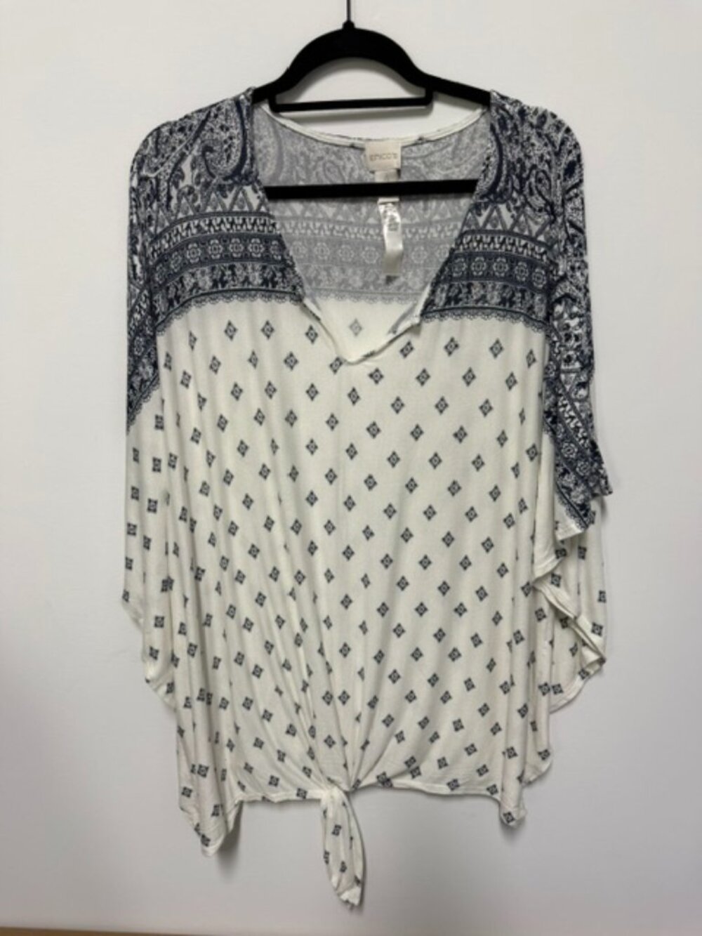 Chicos Blue and White Tunic with Tie Front, very soft. Size 4- XXL= 20